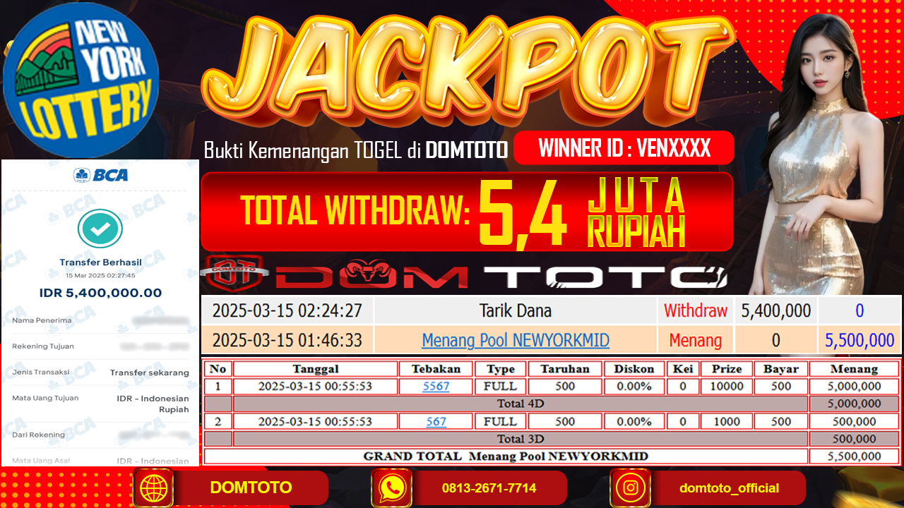 JACKPOT TOGEL NEWYORK MIDDAY   15 MARET 2025